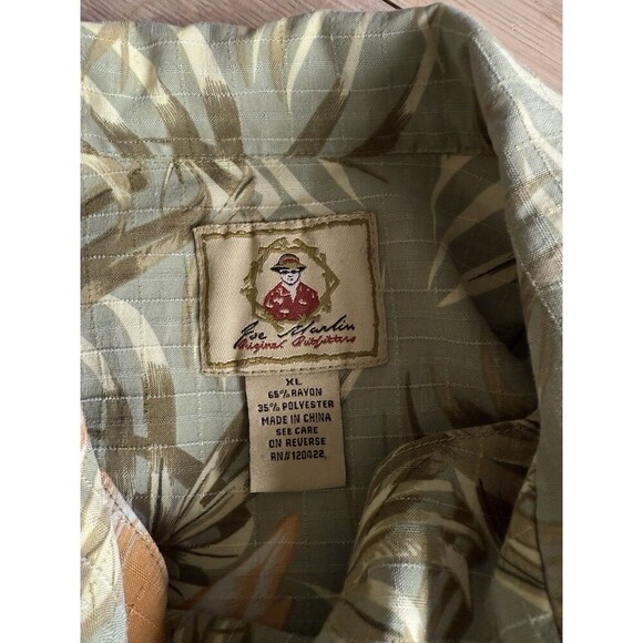 Joe Marlin Mens Hawaiian Shirt XL Green Hibiscus Floral Short Sleeve Button Up - Picture 2 of 3